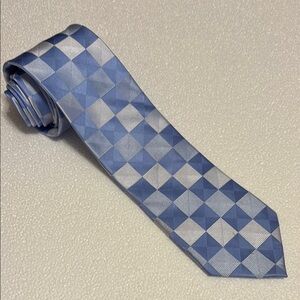 Michael Kors Blue and Silver Checkered Silk Tie 58” X 3.25” silk